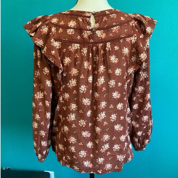 Madewell Ladder Trim Ruffle Front Homestead Brown Women's Blouse Small - Picture 4 of 8
